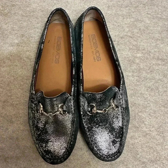 Boemos Italy Silver Metallic Suede Leather Loafer Flats Slip On Womens size 10 - Picture 12 of 15
